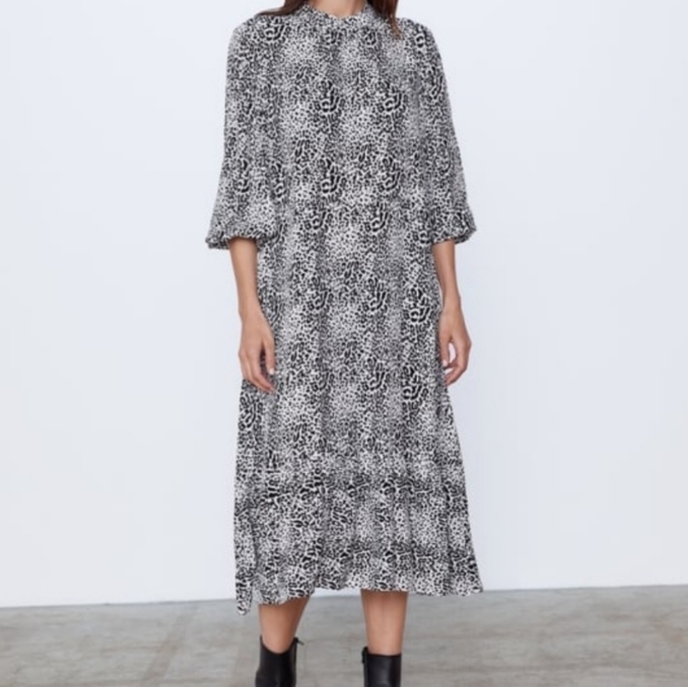 Zara‎ Black White Leopard Midi
